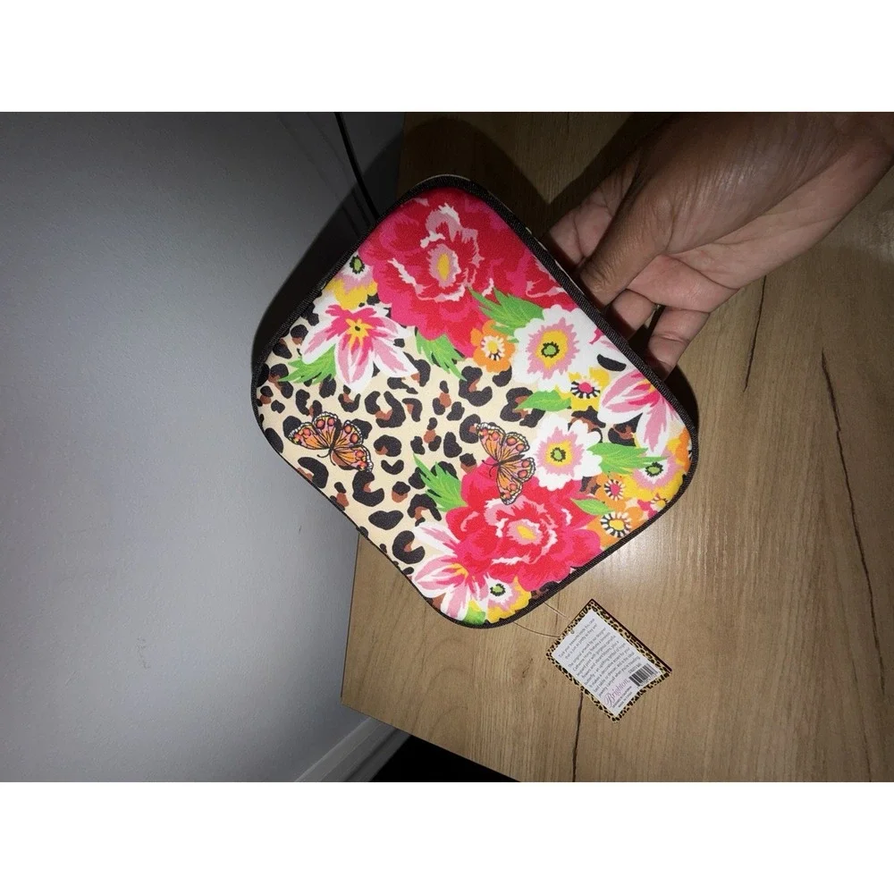 Brighton Garden Spots Zipper Jewelry Case Leopard Floral Butterfly Print NEW M